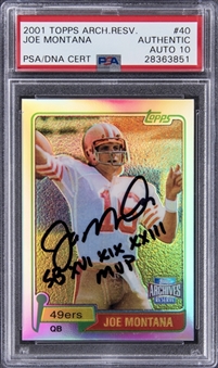 2001 Topps Archives Reserve #40 Joe Montana Signed & Inscribed Card - PSA Authentic, PSA/DNA 10